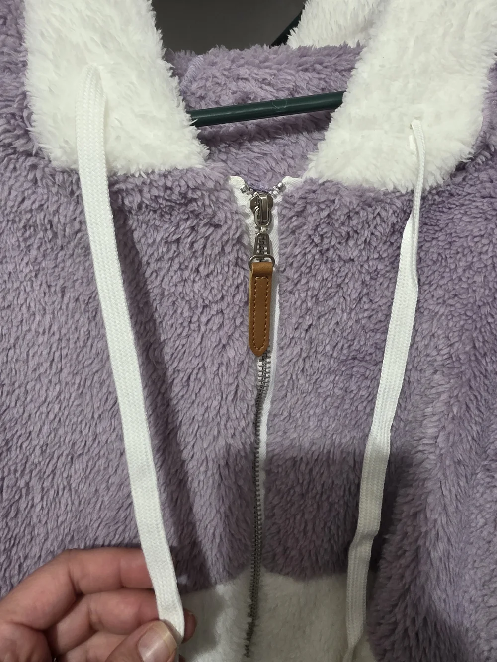 SHEIN Lavender White Gray Plush Zip-Up Hoodie Coat NEVER WORN!